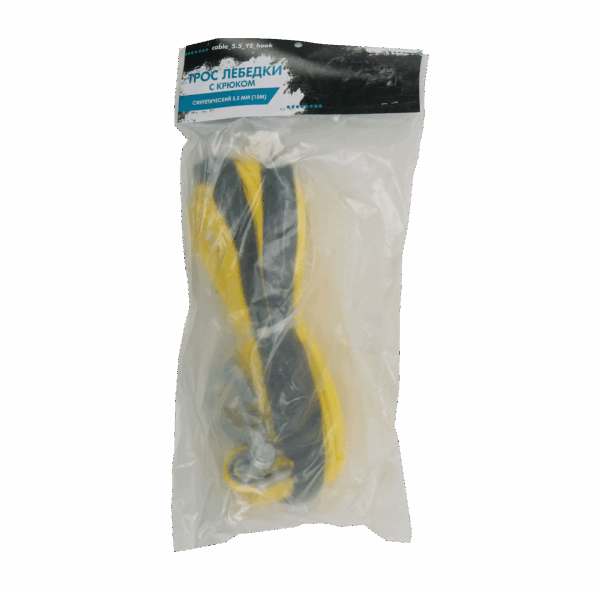Трос лебедки, синтетический 5,5 мм (15м) с крюком для лебедки